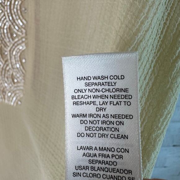 Chico’s cream tunic beaded embroidered collar, sheer with tank liner coastal  - Picture 6 of 10